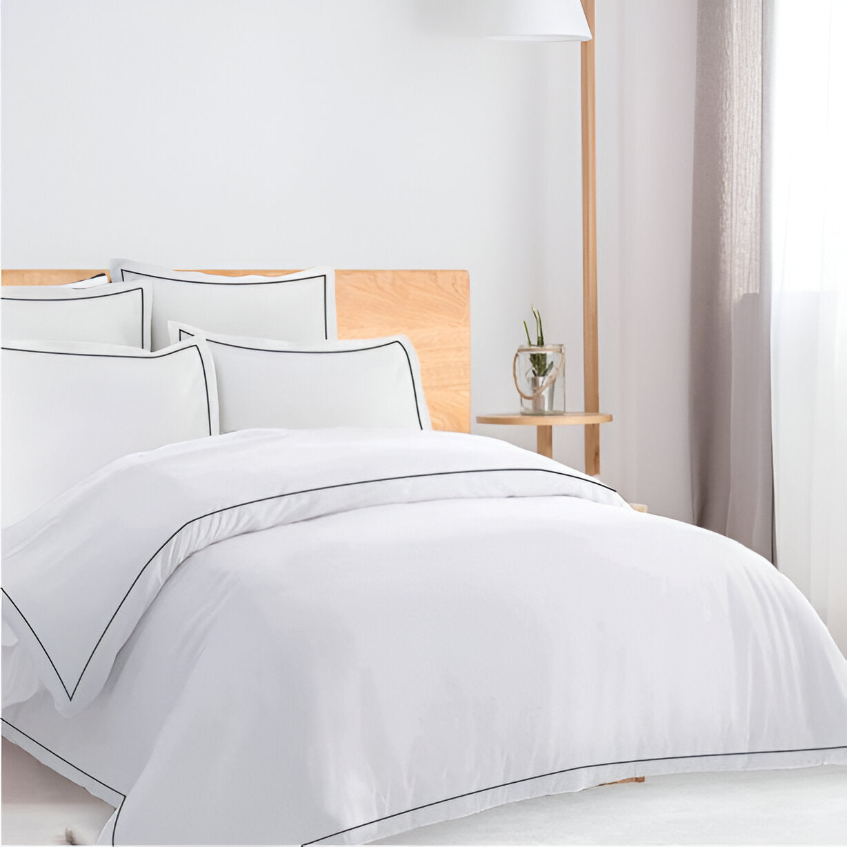 400TC Cotton Single Edge Embroidery Sateen Solid Duvet Cover Set