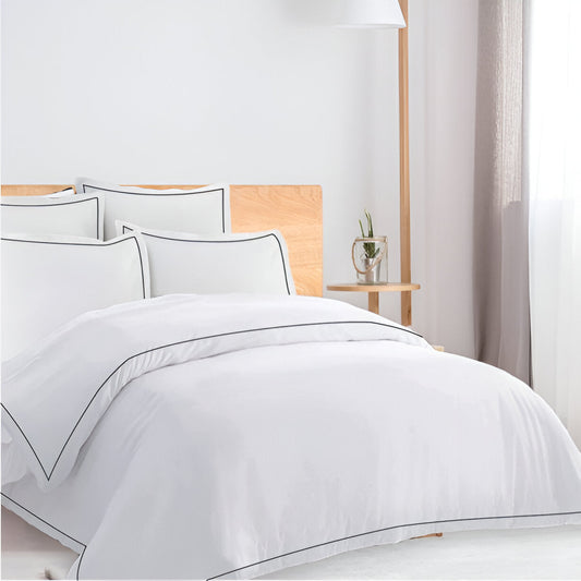 400TC Cotton Single Edge Embroidery Sateen Solid Duvet Cover Set