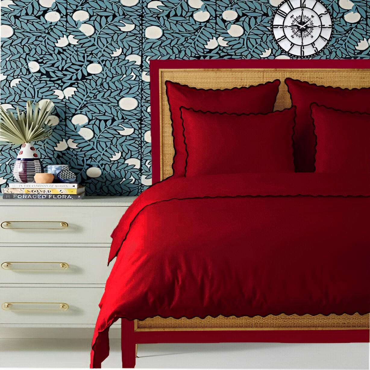 Burgundy 400TC Cotton Small Scallop Embroidery Duvet Cover Set
