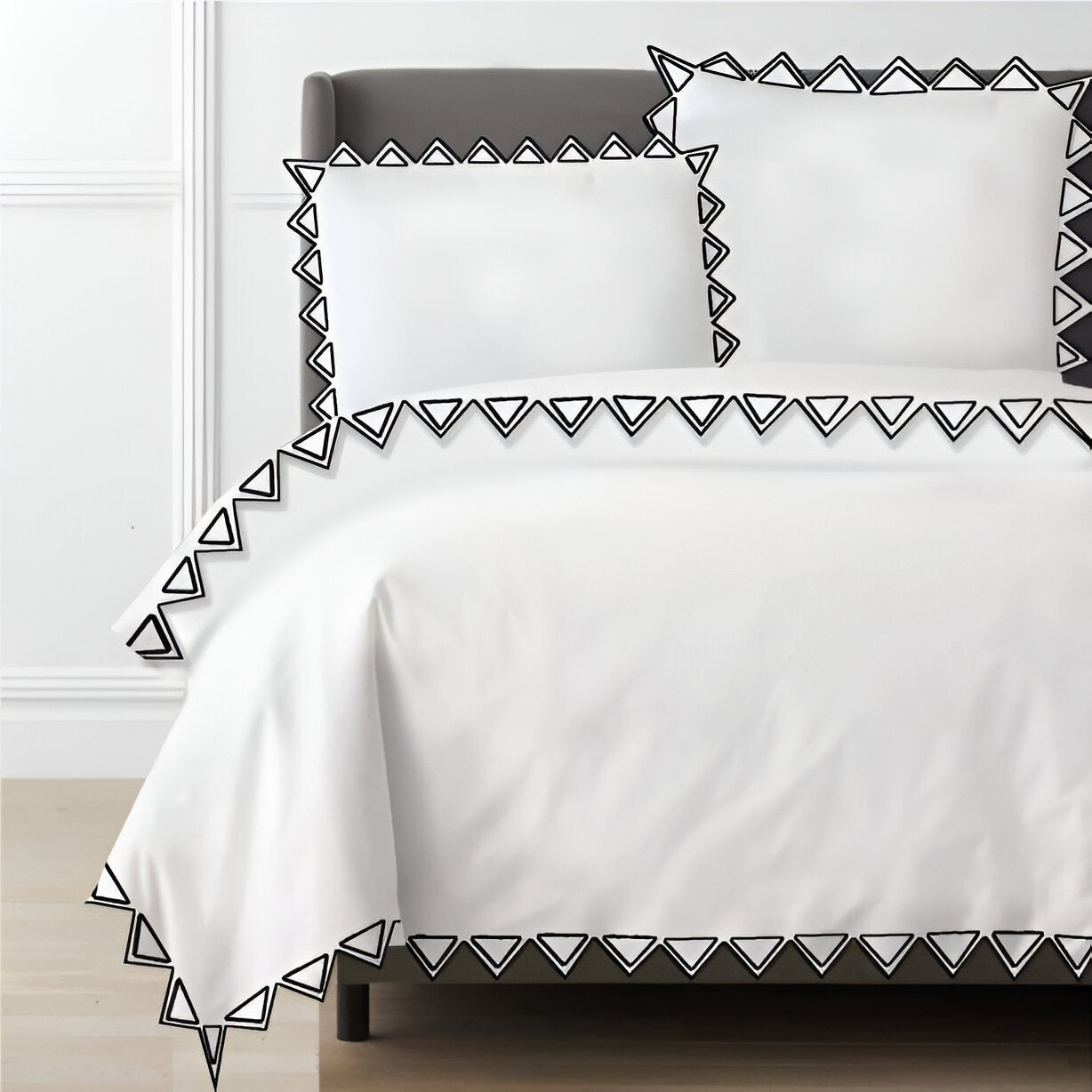 Ashley 400TC Cotton Traingle Embroidery Sateen Solid Duvet Cover Set