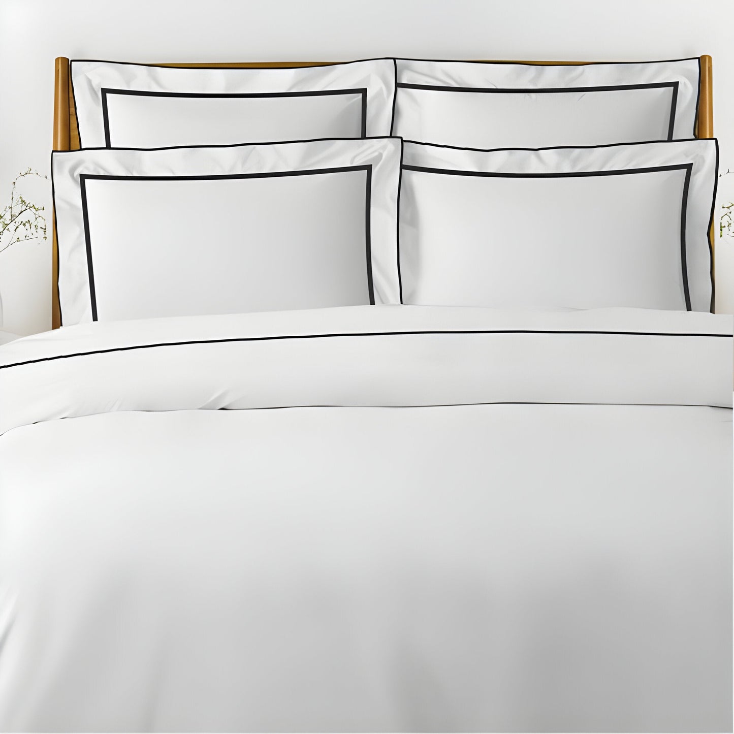 400TC Embroidery & Border Cotton Sateen Solid Duvet Cover Set