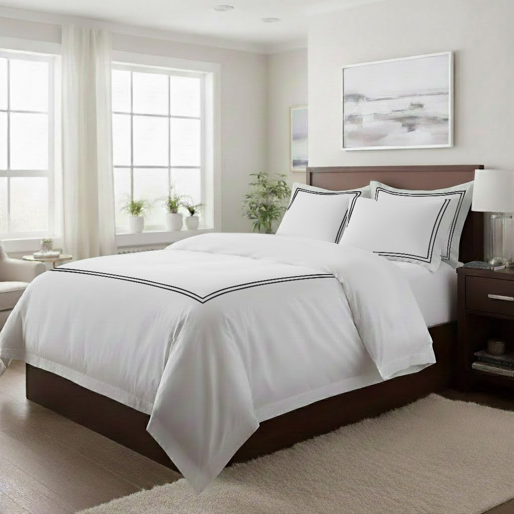 500TC Cotton Double Embroidery Sateen Solid Duvet Cover Set