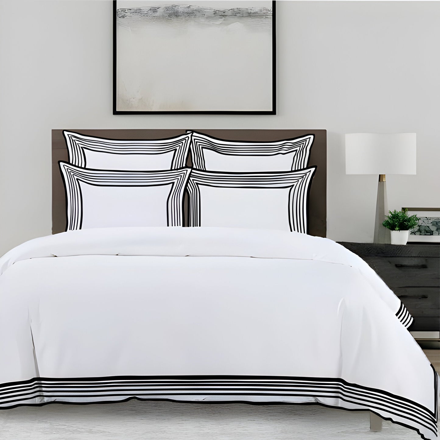 Smart Border 400TC Cotton Embroidery Sateen Solid Duvet Cover Set