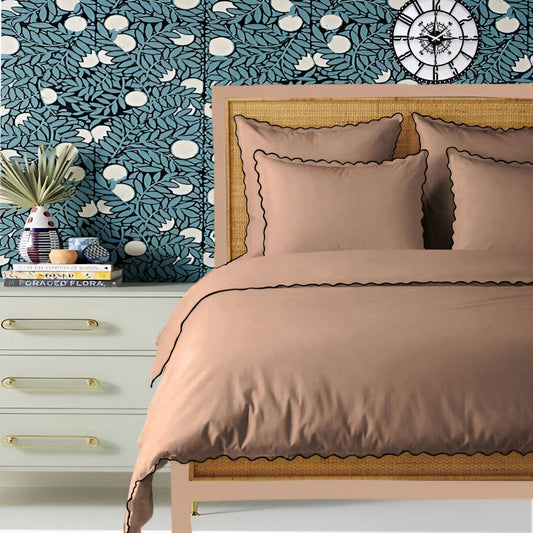 Taupe 400TC Cotton Small Scallop Embroidery Duvet Cover Set