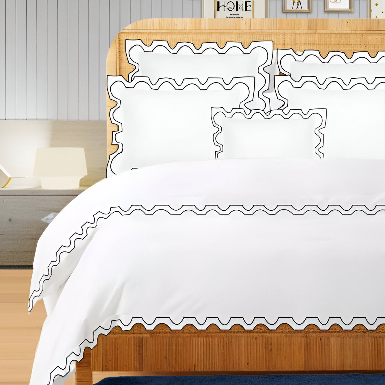 400TC Zig & Zag U Shape Embroidery Cotton Duvet Cover Set