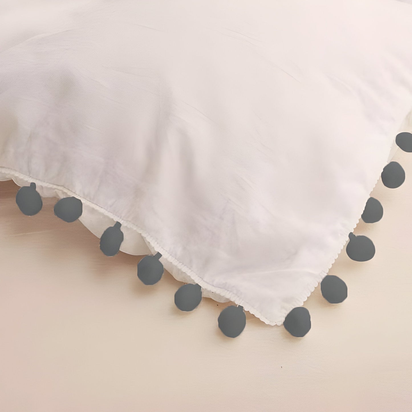 400TC Cotton Pom Fringe Sateen Solid Tone Boho Duvet Cover Set