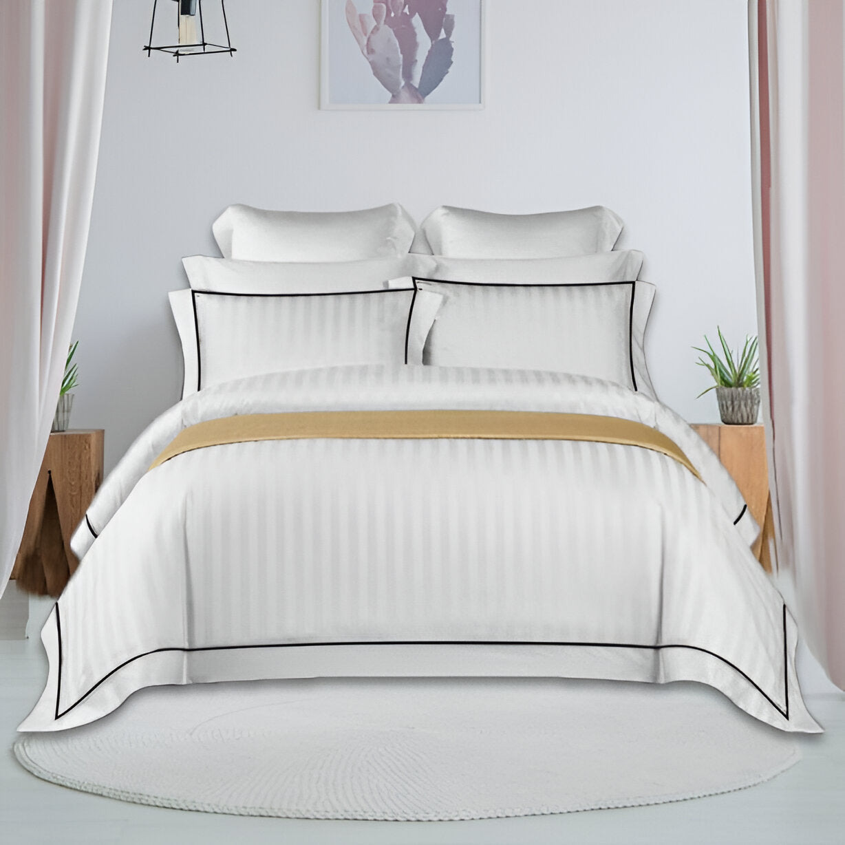 400TC Cotton Single Edge Embroidery Sateen Stripe Duvet Cover Set