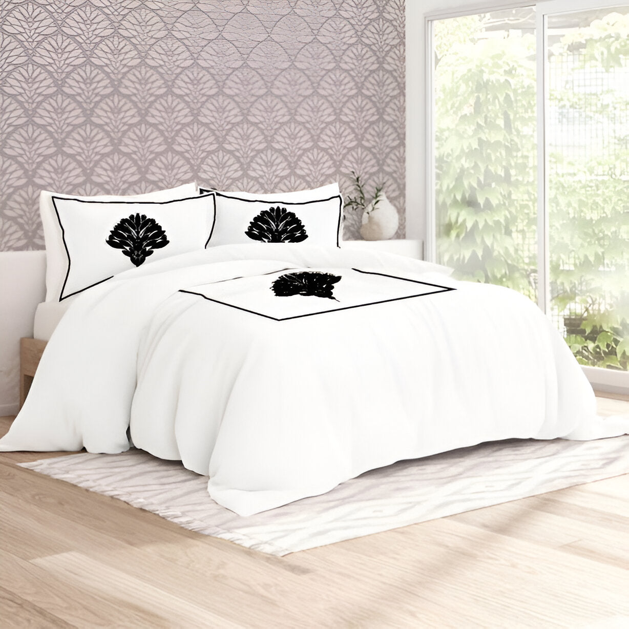 Leafy Embroidered Cotton Sateen Duvet Cover Set