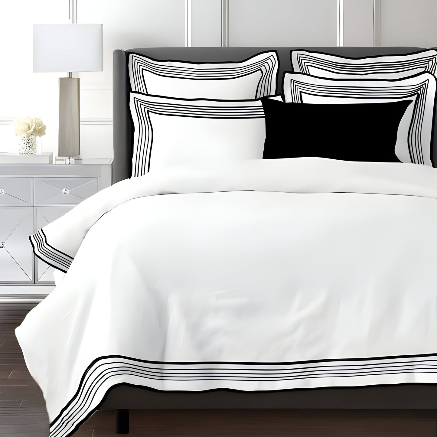 Smart Border 400TC Cotton Embroidery Sateen Solid Duvet Cover Set