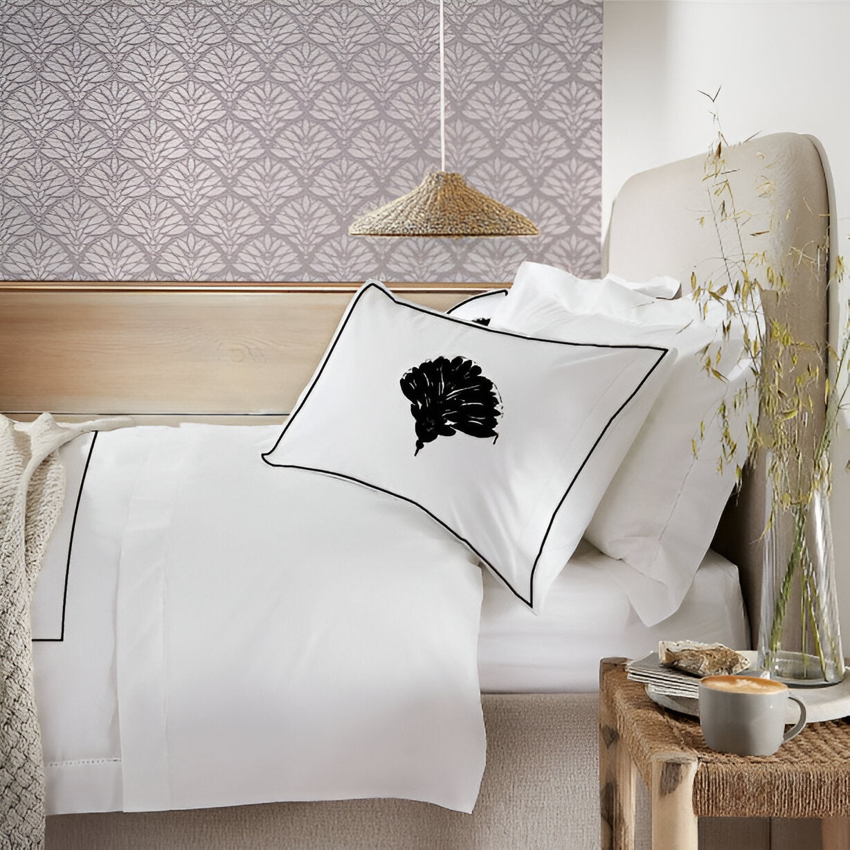 Leafy Embroidered Cotton Sateen Duvet Cover Set