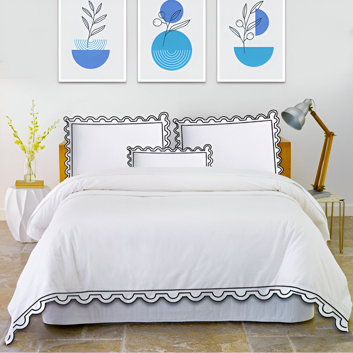400TC U Shape Scallop Embroidery Cotton Duvet Cover Set