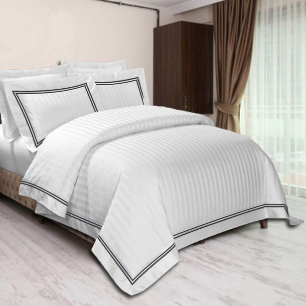 400TC Cotton Double Edge Embroidery Sateen Stripe Duvet Cover Set