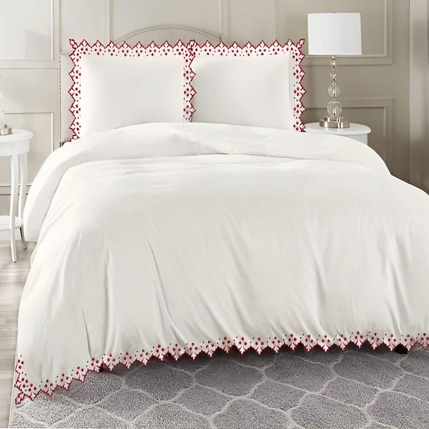Elegant Flower Embroidered Duvet Cover Set