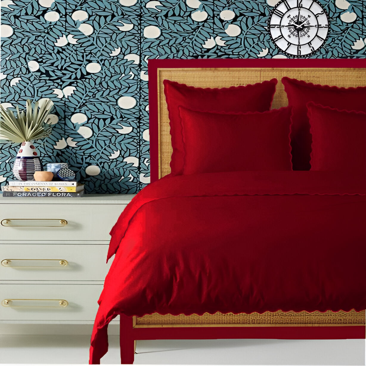 Burgundy 400TC Cotton Small Scallop Embroidery Duvet Cover Set
