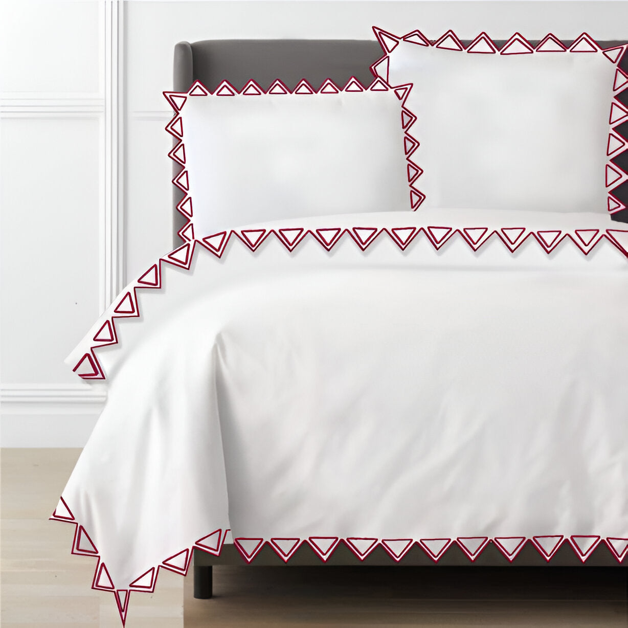 Ashley 400TC Cotton Traingle Embroidery Sateen Solid Duvet Cover Set
