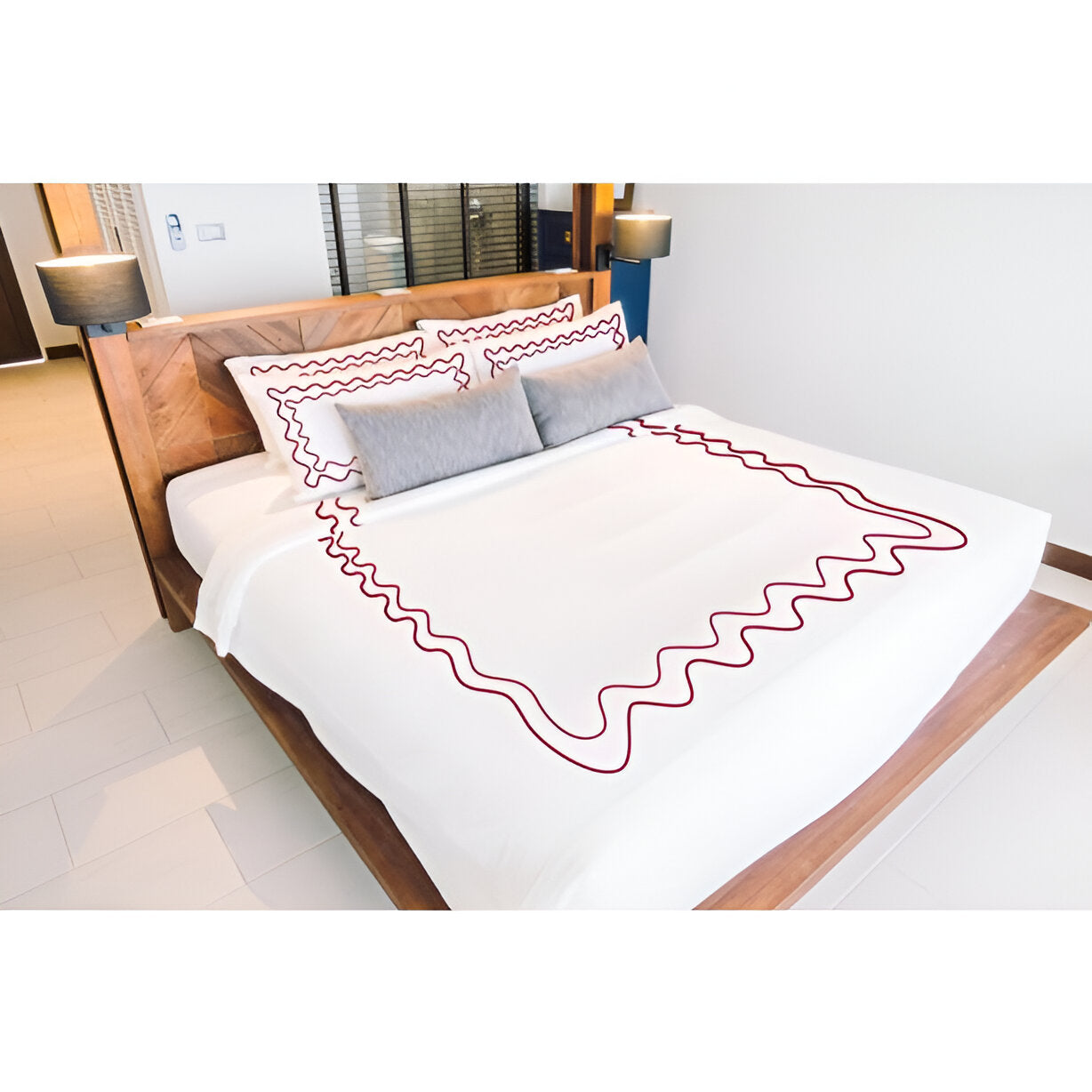 Double Wavy Embroidered Cotton Duvet Cover Set