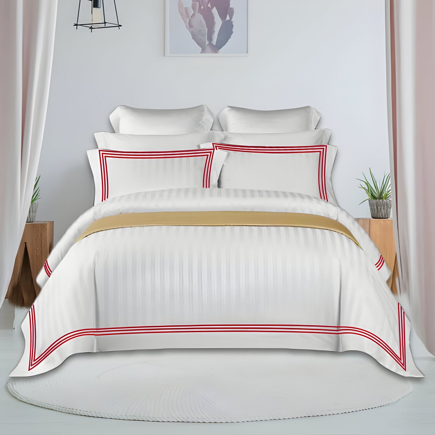 400TC Cotton Sateen Triple Edge Embroidery Stripe Duvet Cover Set