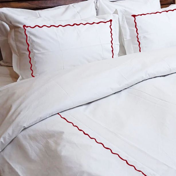 Ava 400TC Cotton Scallop Embroidery Sateen Solid Duvet Cover Set
