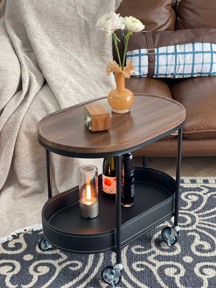 French Retro Movable Side Table with Storage
