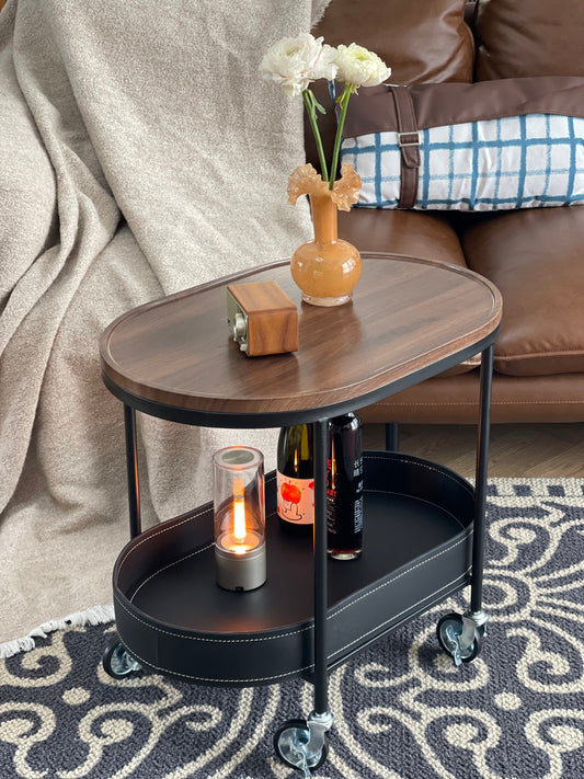 French Retro Movable Side Table with Storage