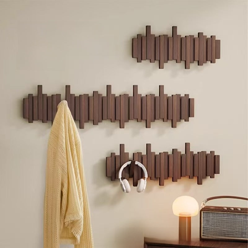 Solid Wood Adhesive Door Hook Rack for Hats and Coats
