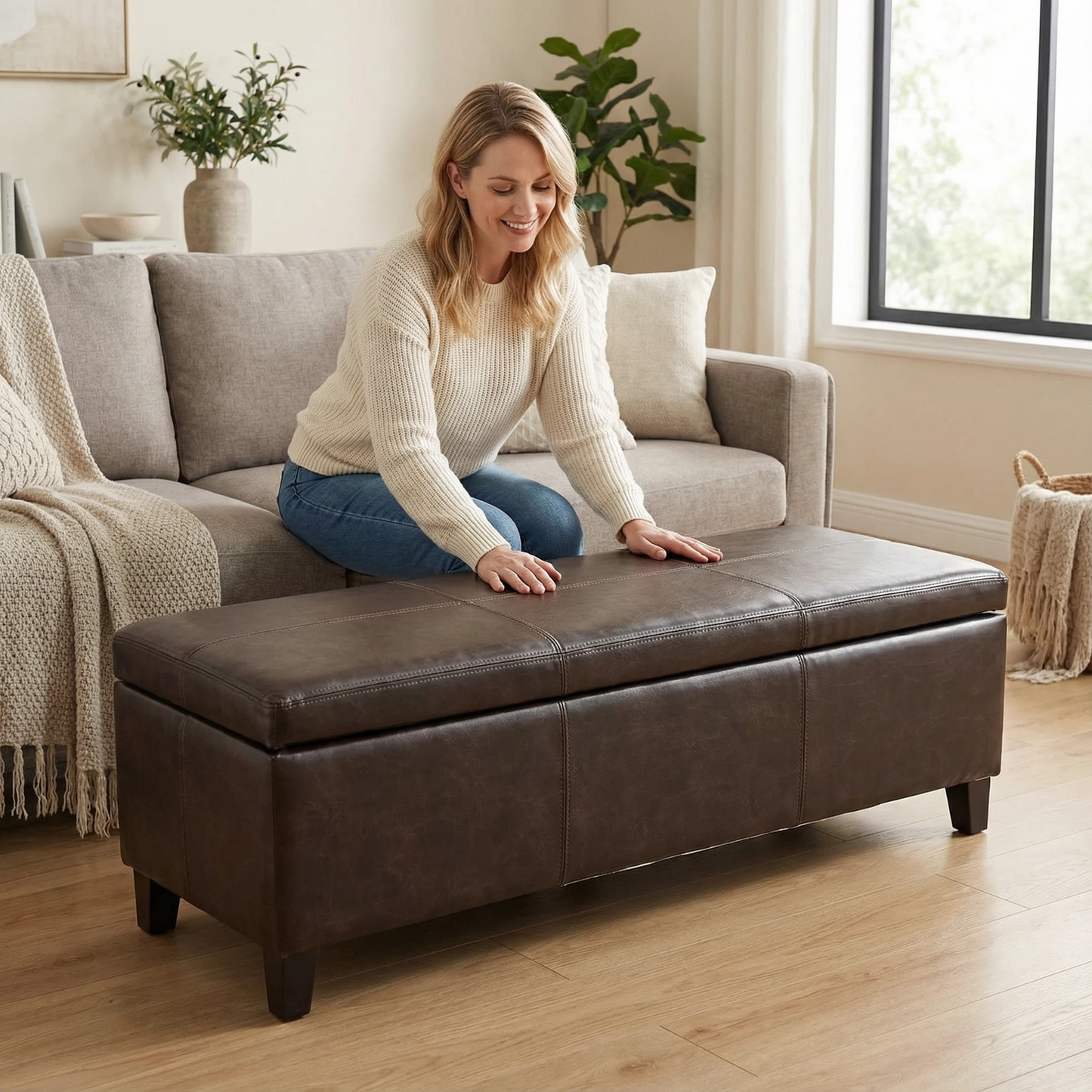 50.25 Inch Wide Contemporary Rectangle Storage Ottoman Bench