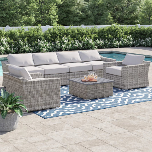 Fully Assembled 6-Person All-Weather Wicker Sectional Seating Group