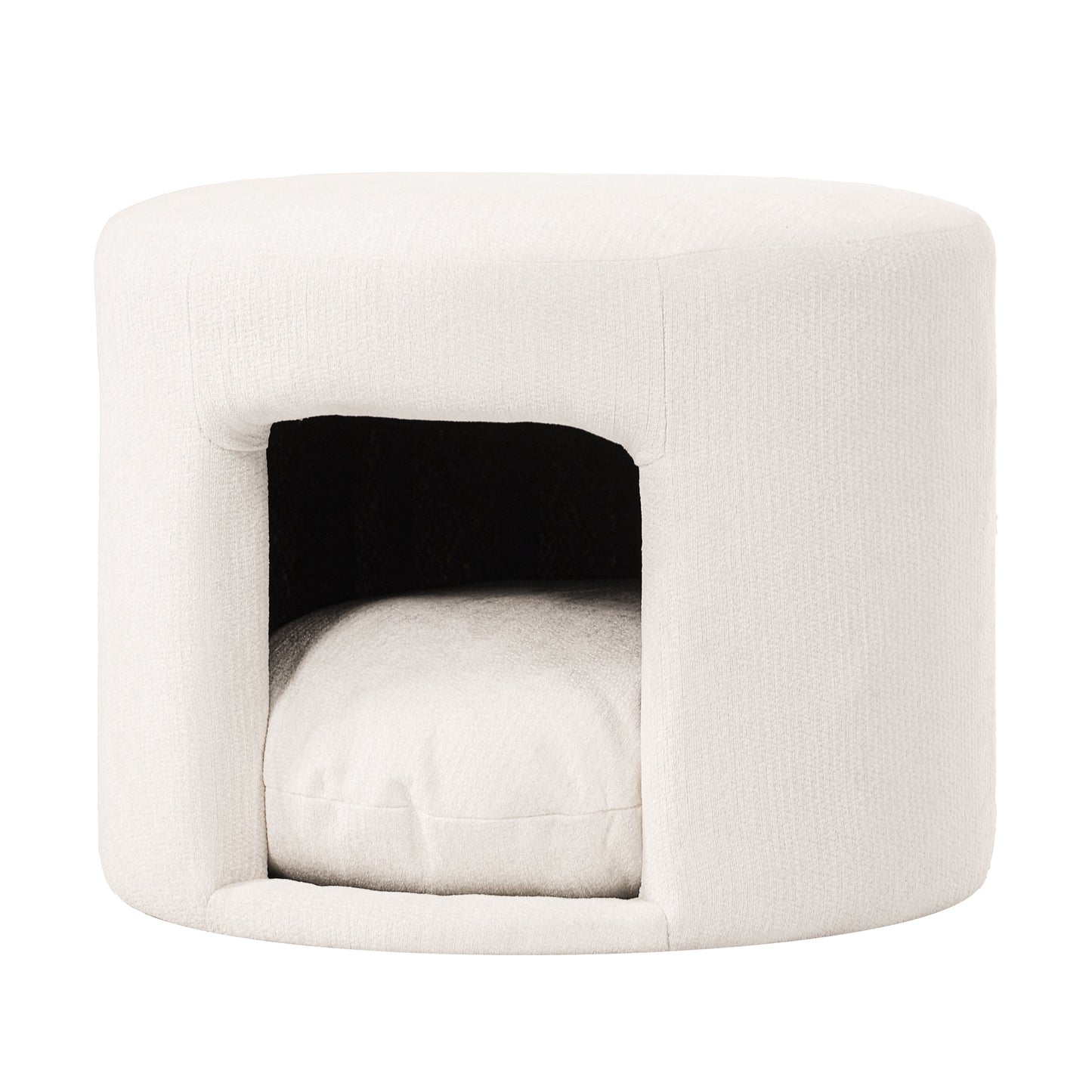 Beige Pet-Friendly Ottoman with Removable Pet Cushion and Hidden Nook