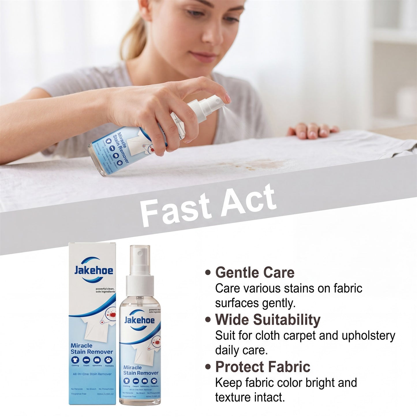 Clothing Stain Removal Spray Gently Cleans Stubborn Stains on Clothes, Leaves Fragrance, Protects Clothing, and Is a Convenient Laundry Spray