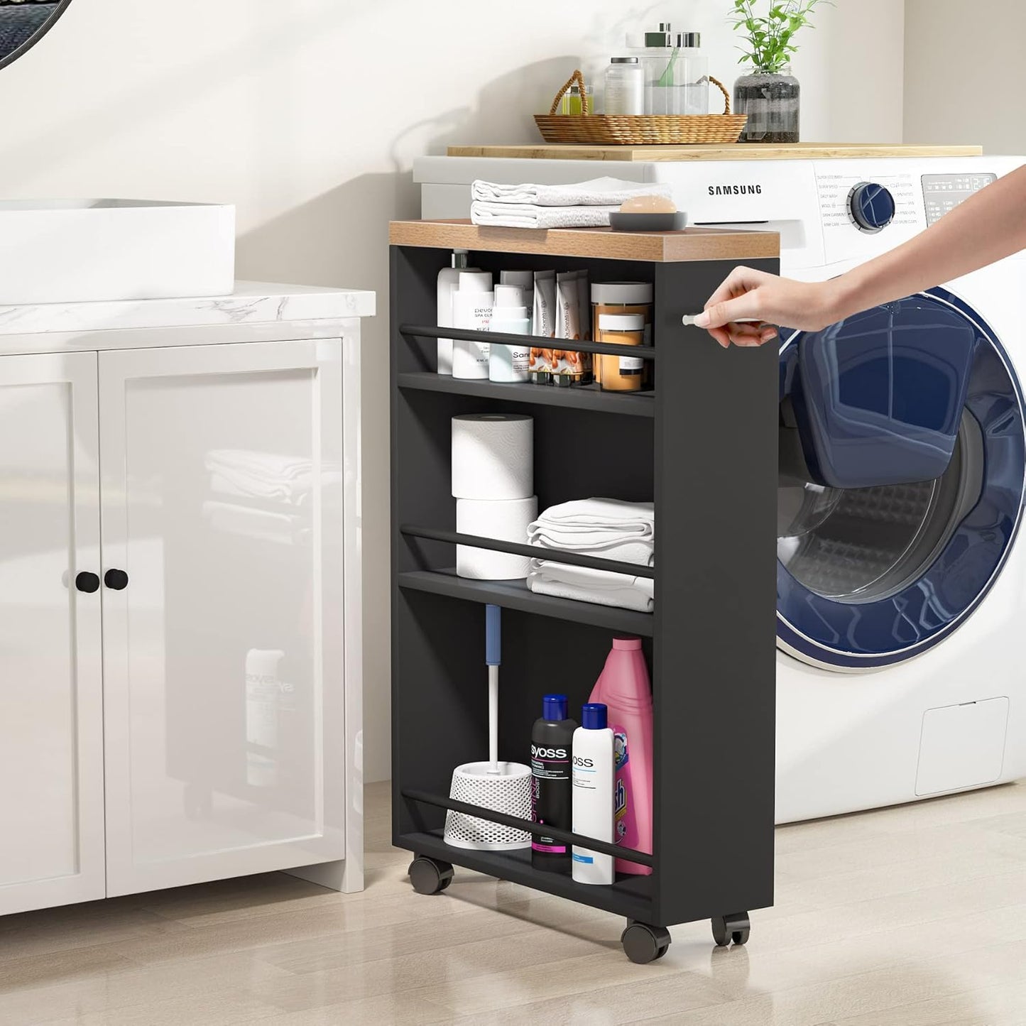 20" Slim Storage Cart – 4-Tier Narrow Rolling Kitchen Utility Cart
