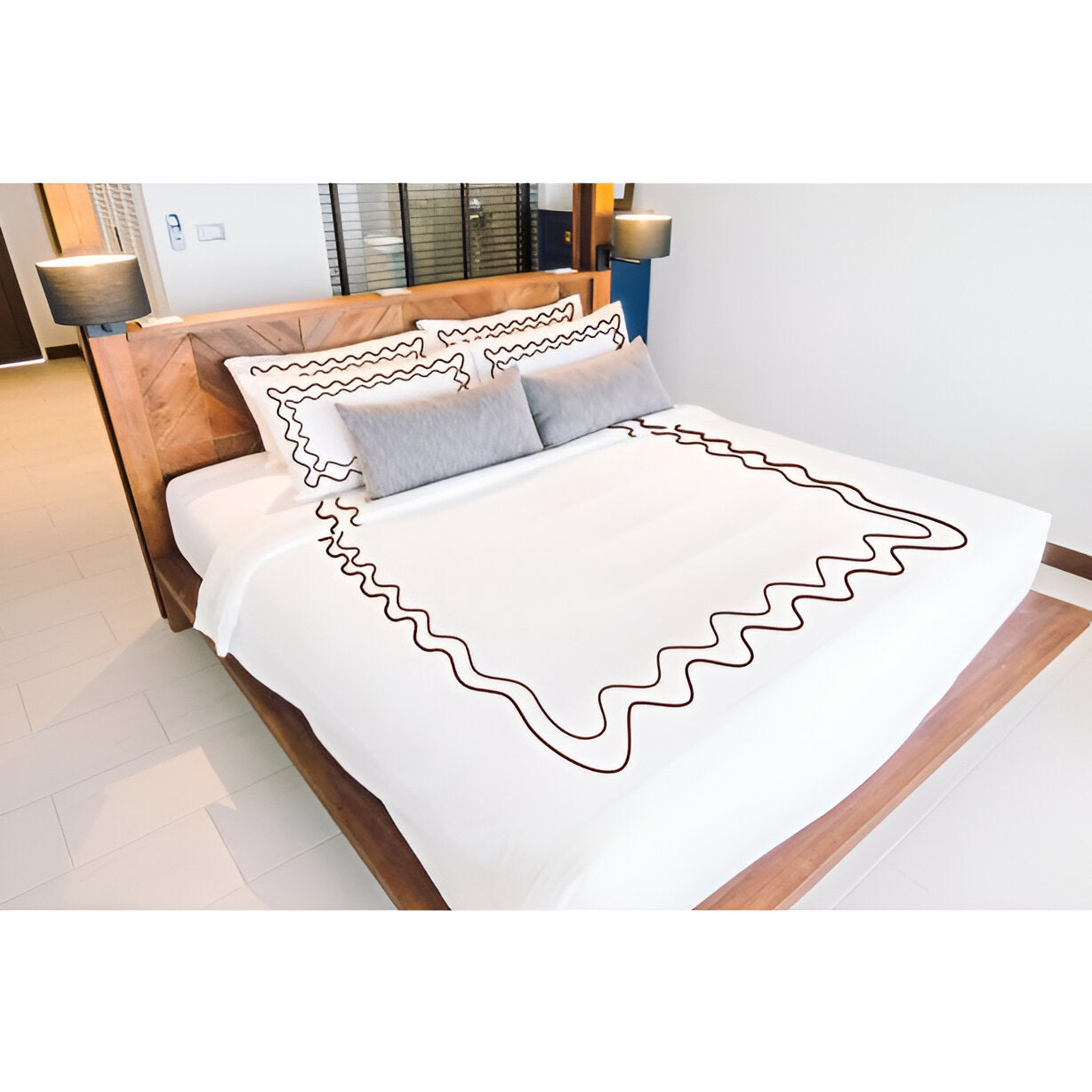 Double Wavy Embroidered Cotton Duvet Cover Set