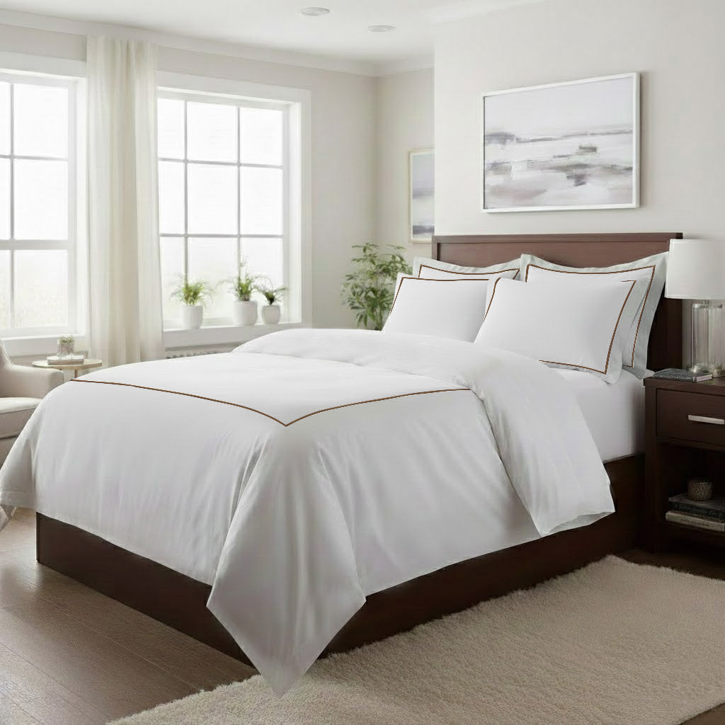 500TC Cotton Single Embroidery Sateen Solid Duvet Cover Set