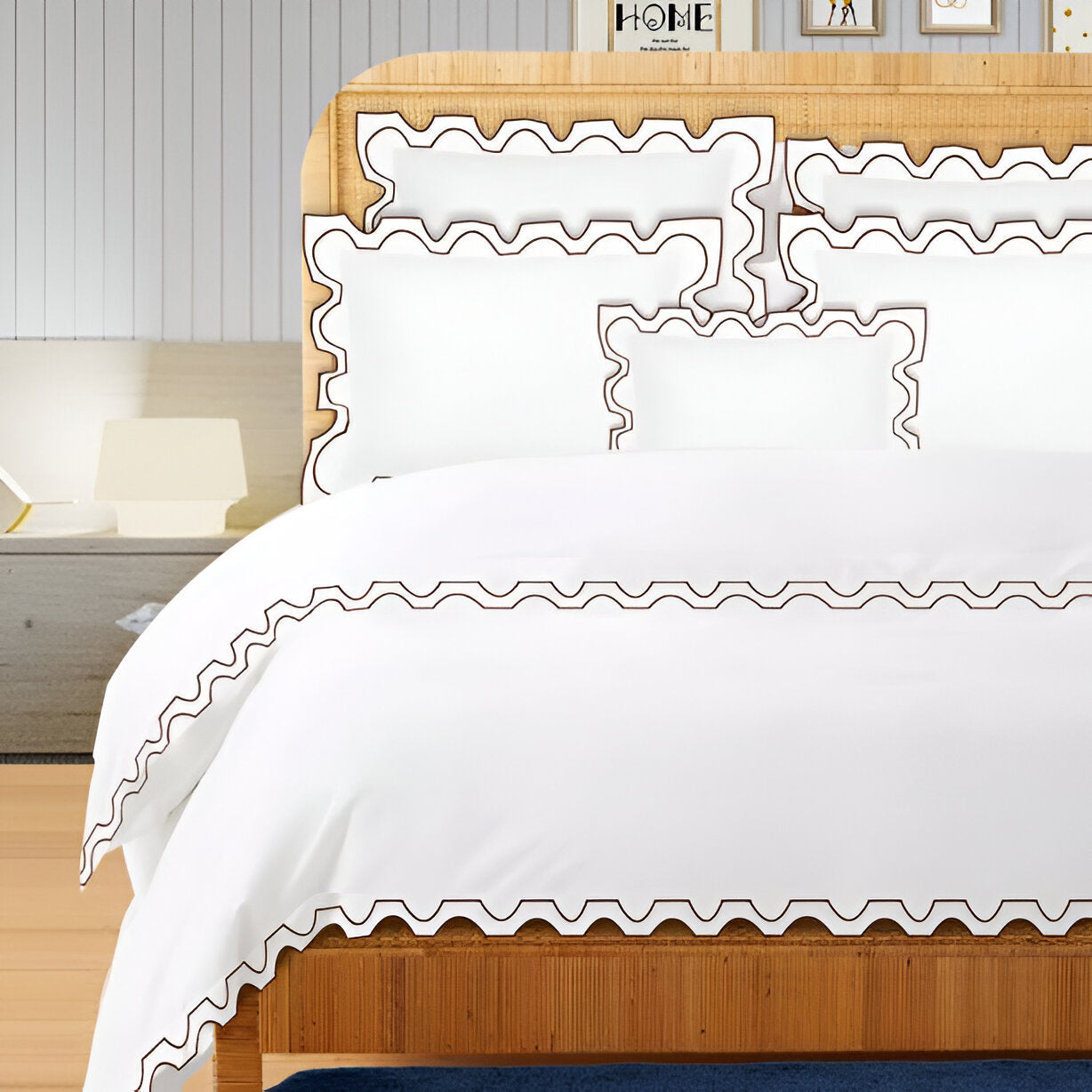 400TC Zig & Zag U Shape Embroidery Cotton Duvet Cover Set