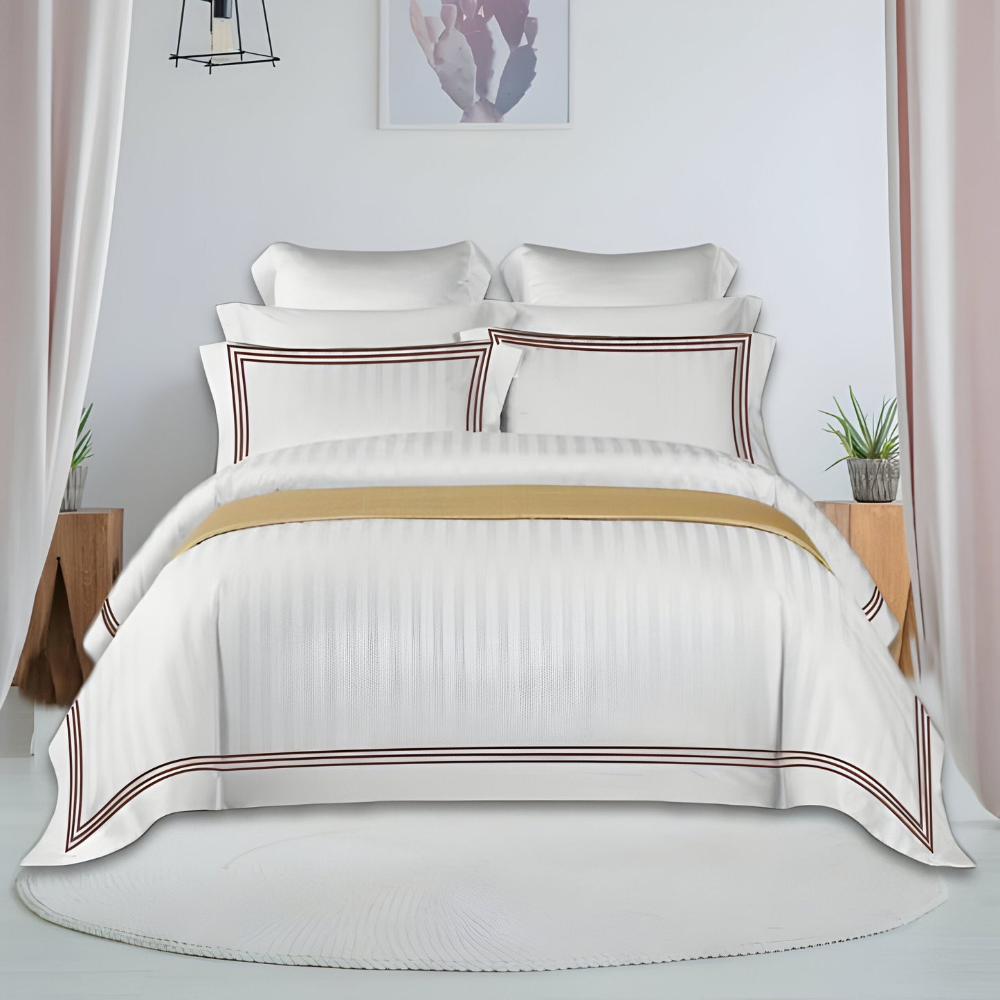 400TC Cotton Sateen Triple Edge Embroidery Stripe Duvet Cover Set