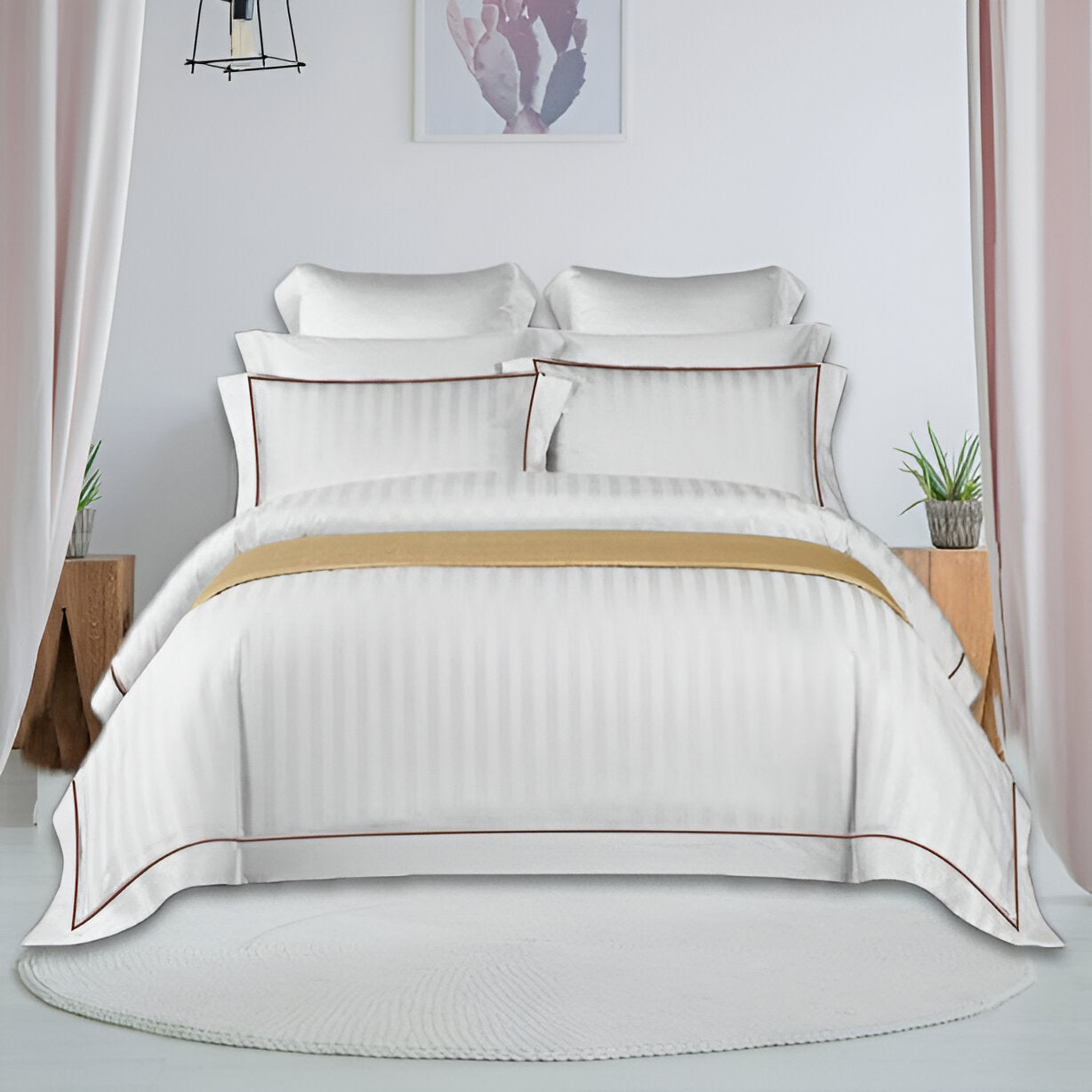 400TC Cotton Single Edge Embroidery Sateen Stripe Duvet Cover Set