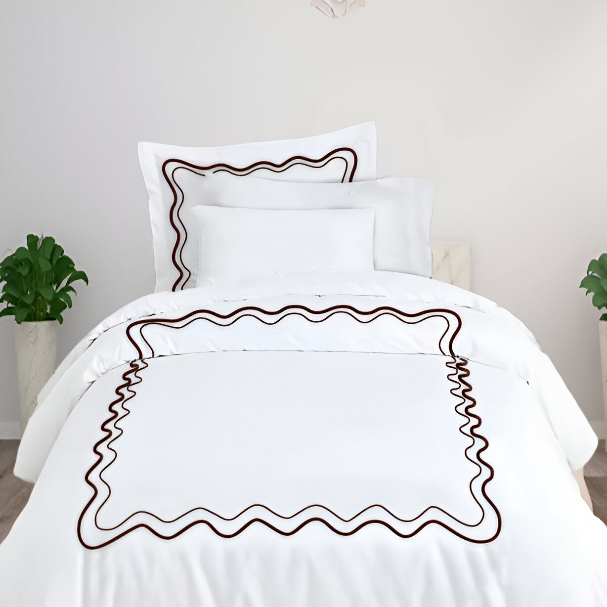 Double Wavy Embroidered Cotton Duvet Cover Set