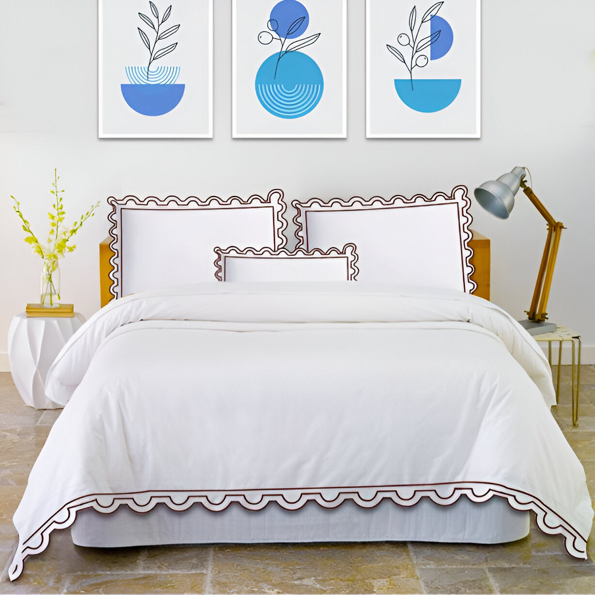 400TC U Shape Scallop Embroidery Cotton Duvet Cover Set