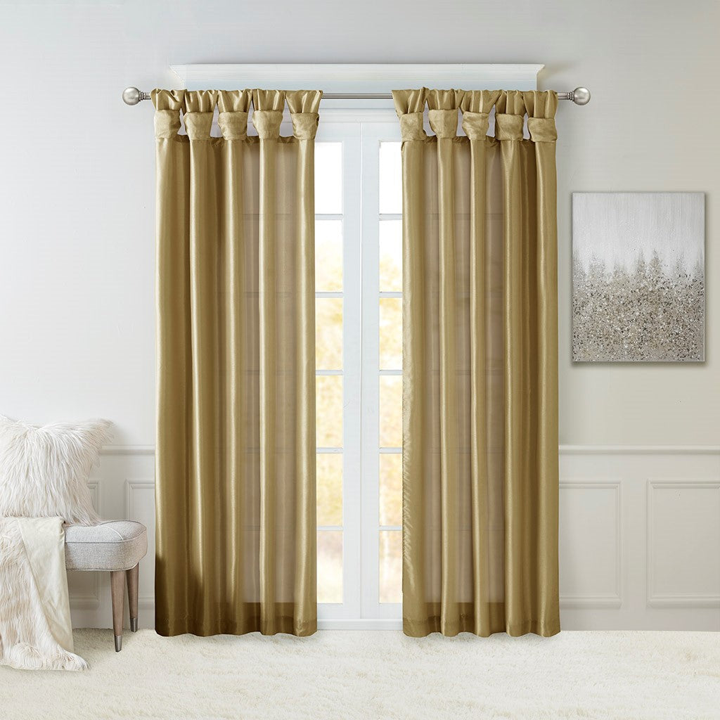 Twist Tab Lined Window Curtain Panel - Bronze