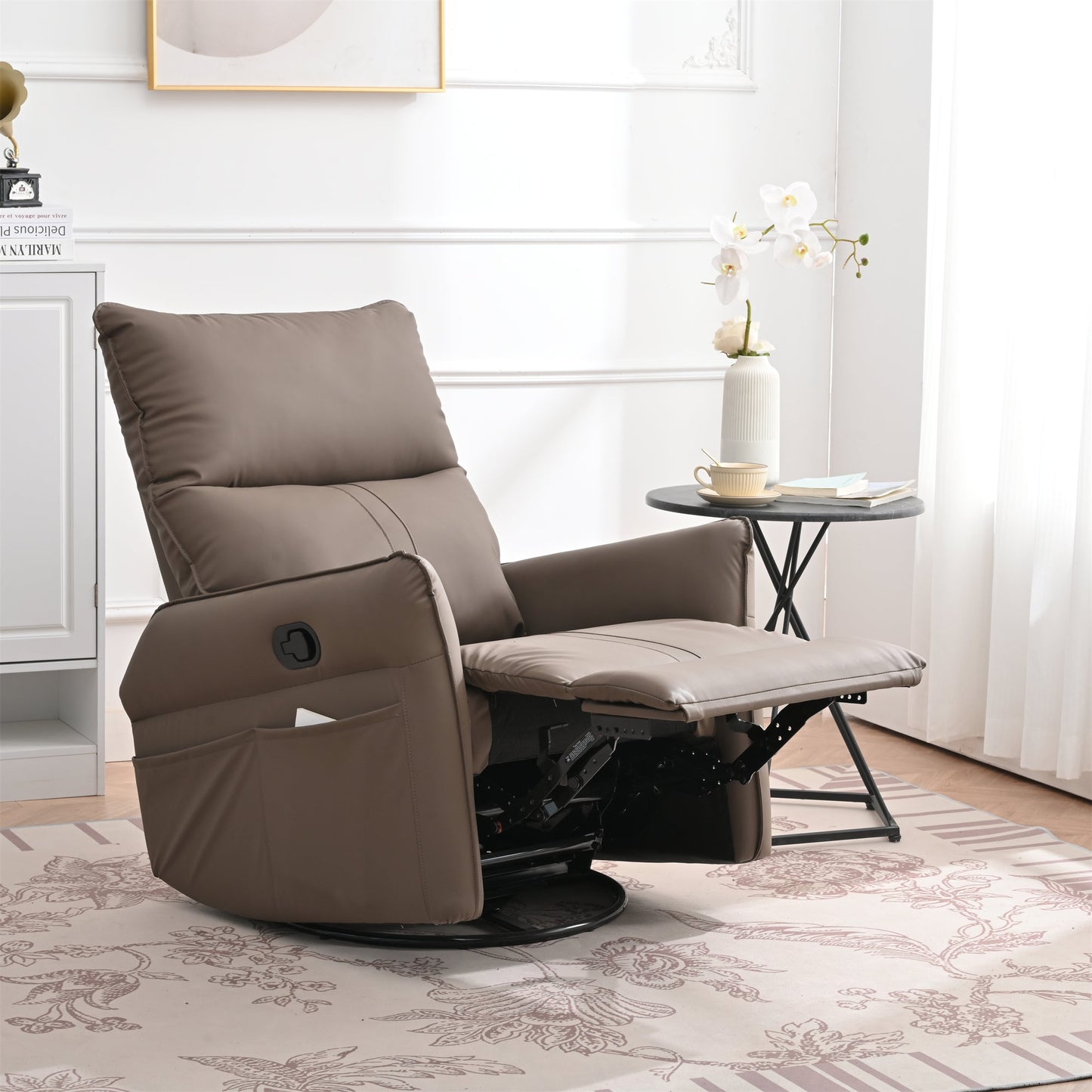 PU Rocking Recliner Chair with 360° Swivel
