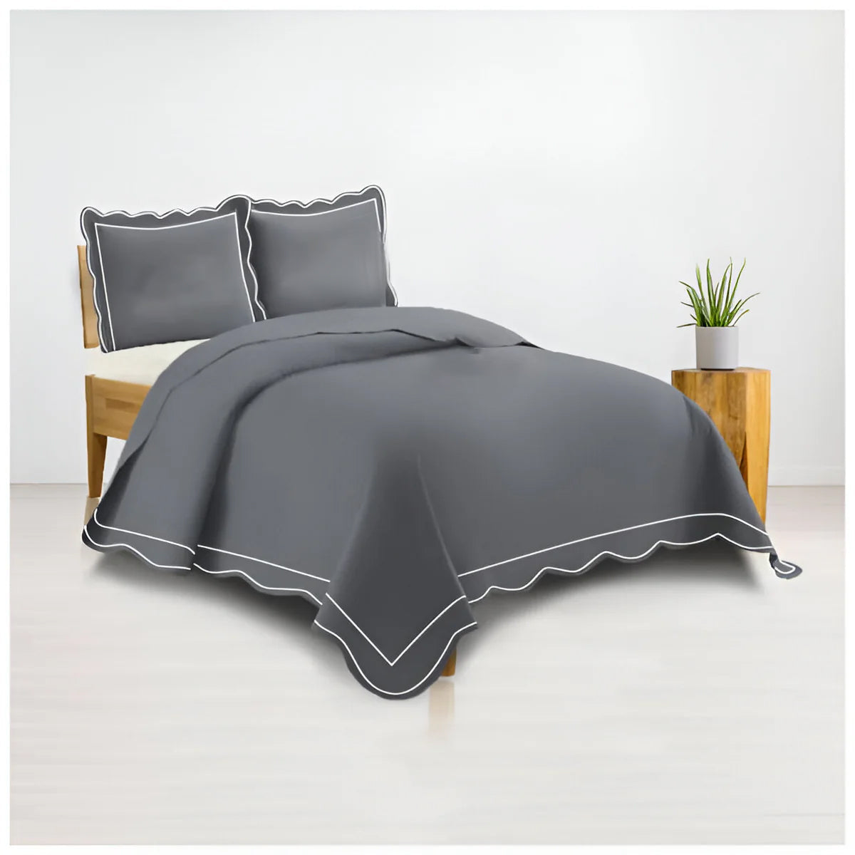 400TC Luxurious Wavy Embroidery & Border Cotton Sateen Duvet Cover Set