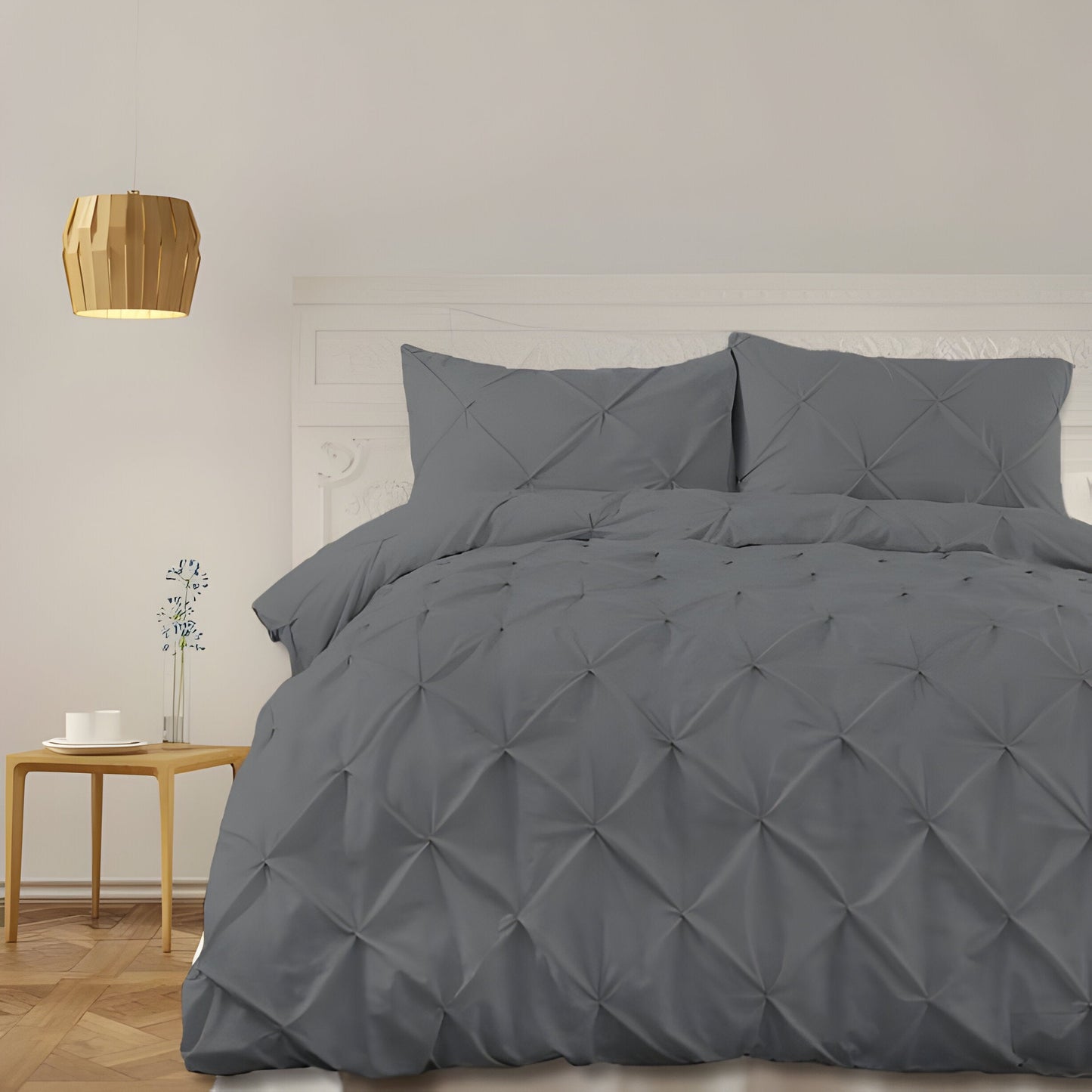 400TC Cotton Pintuck Sateen Solid Duvet Cover Set