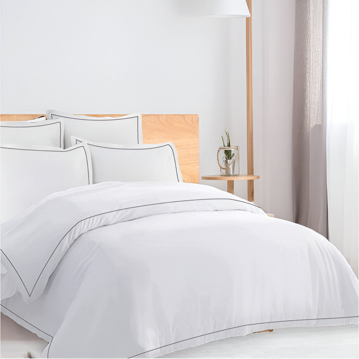 400TC Cotton Single Edge Embroidery Sateen Solid Duvet Cover Set