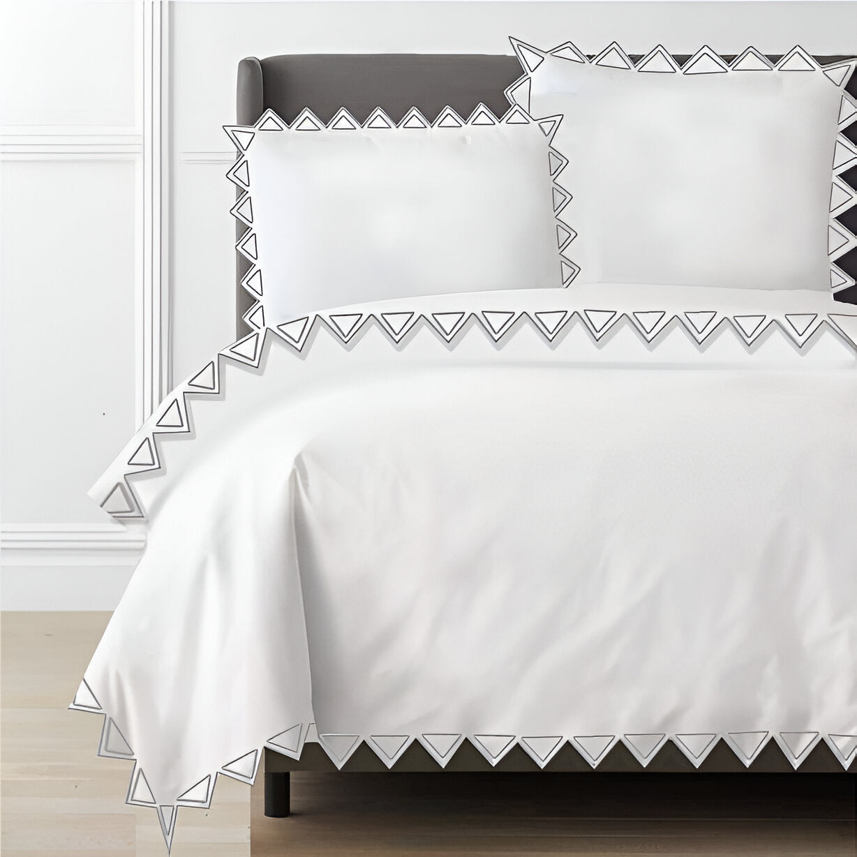 Ashley 400TC Cotton Traingle Embroidery Sateen Solid Duvet Cover Set