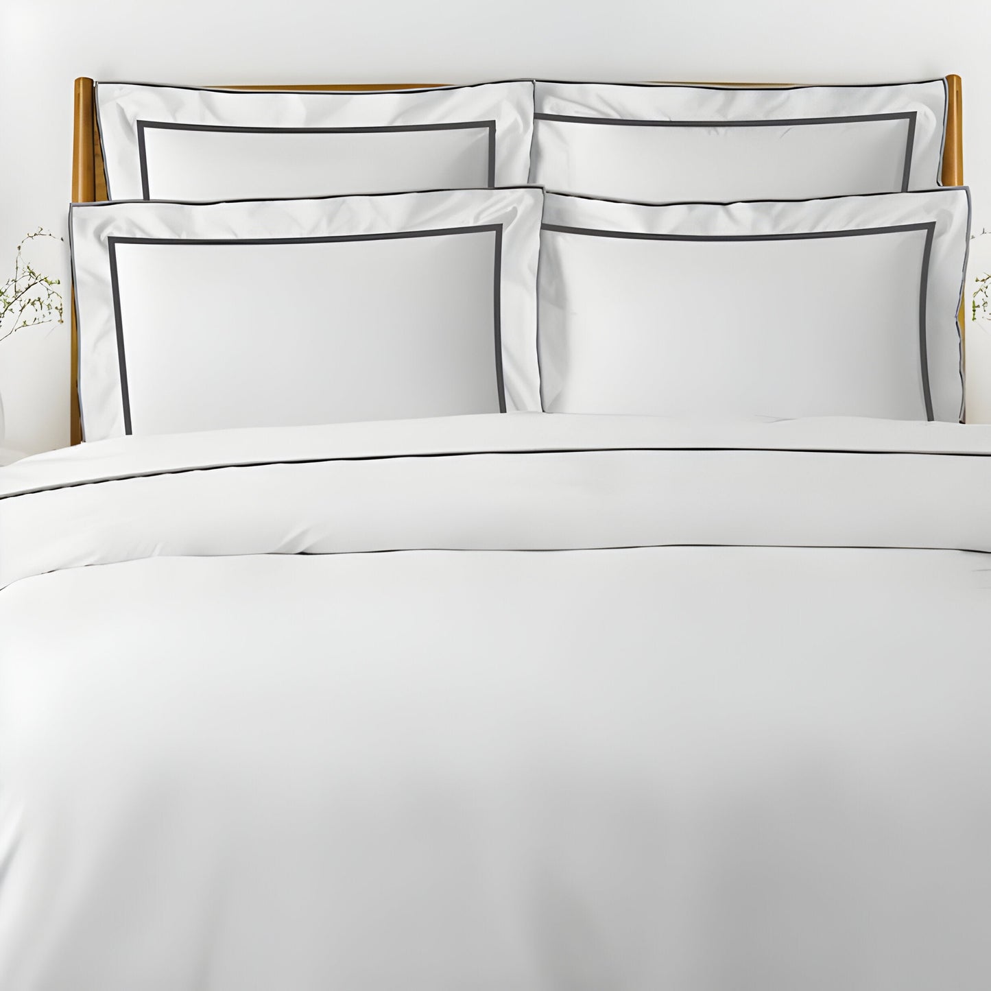 400TC Embroidery & Border Cotton Sateen Solid Duvet Cover Set