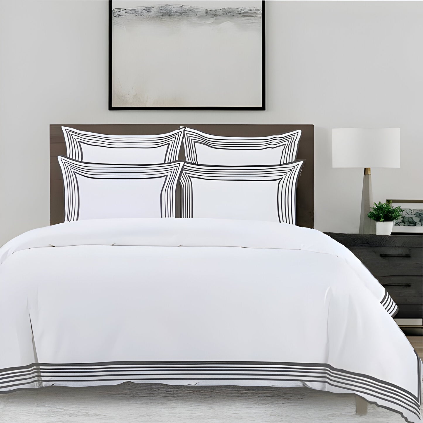 Smart Border 400TC Cotton Embroidery Sateen Solid Duvet Cover Set