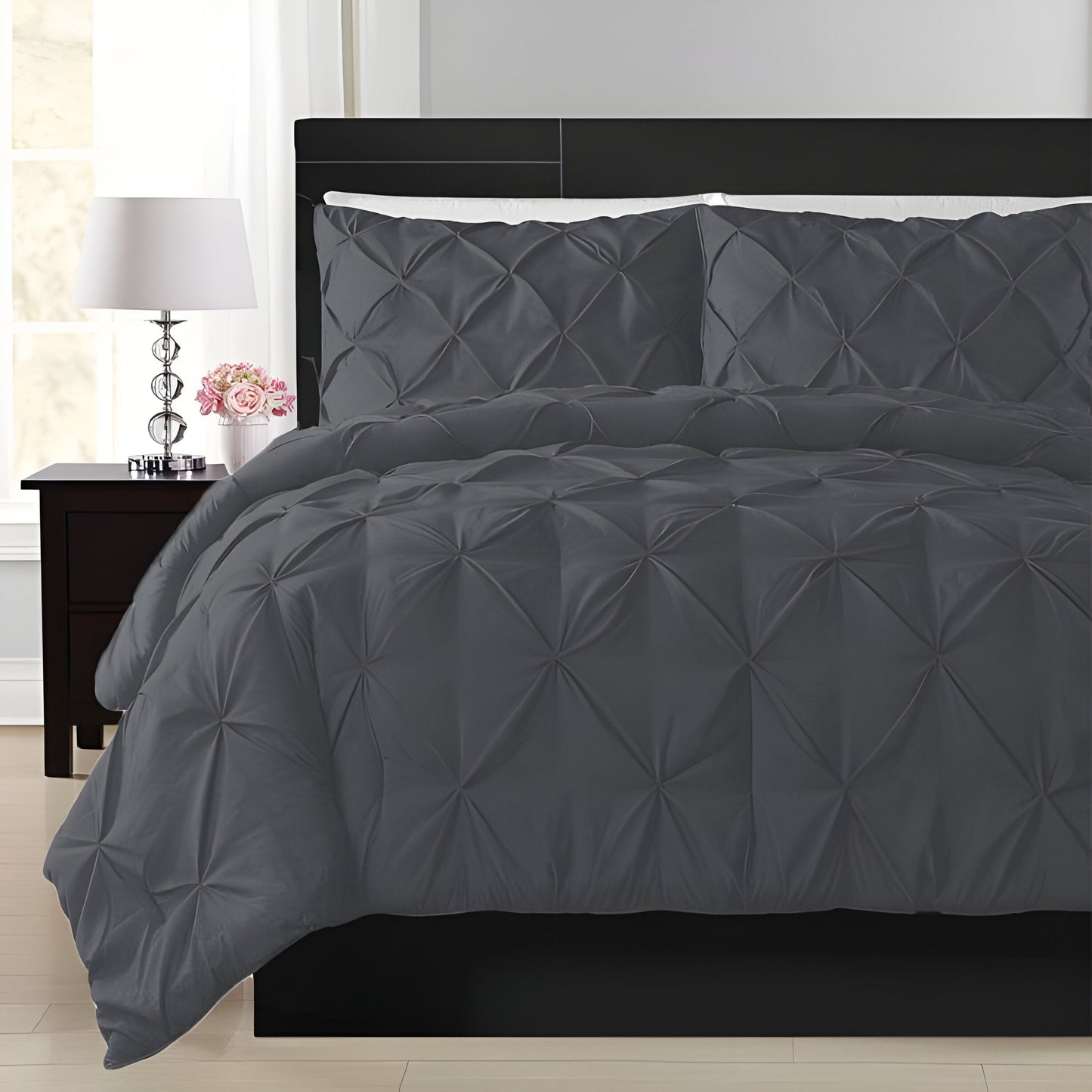 400TC Cotton Pintuck Sateen Solid Duvet Cover Set