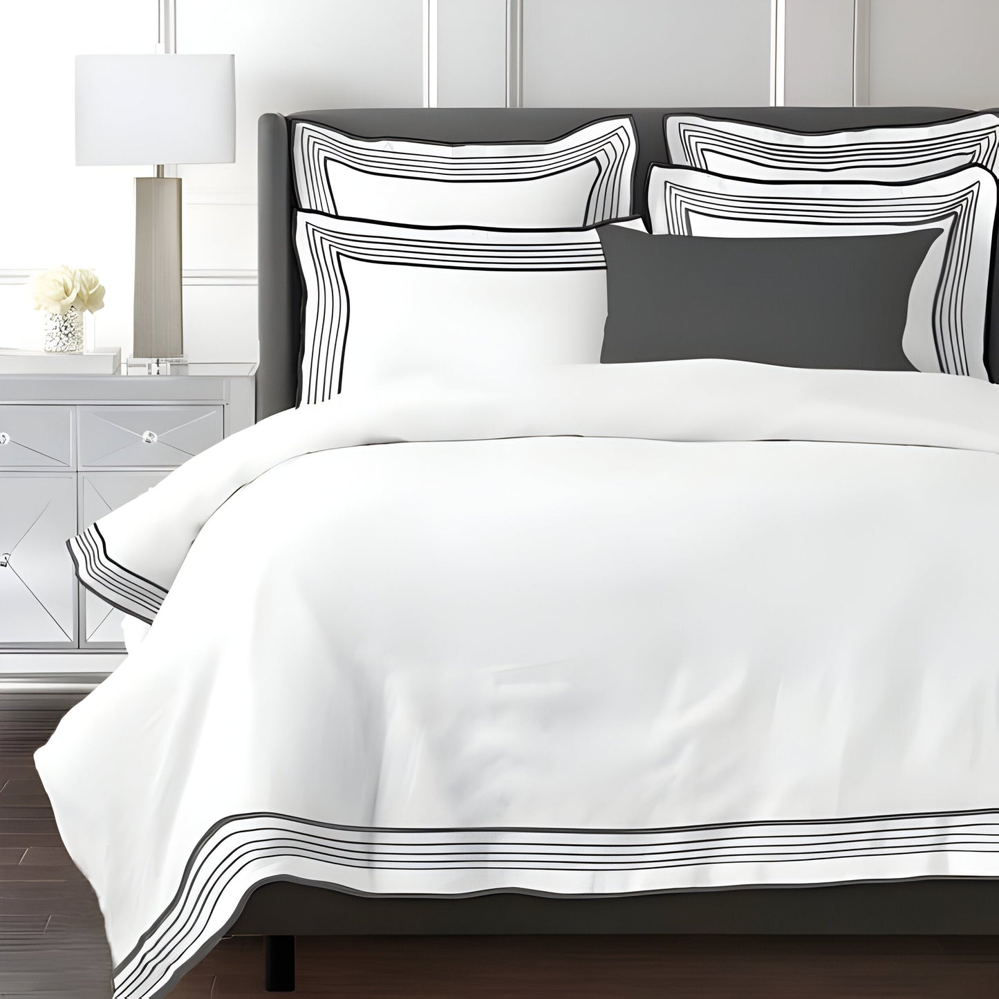 Smart Border 400TC Cotton Embroidery Sateen Solid Duvet Cover Set