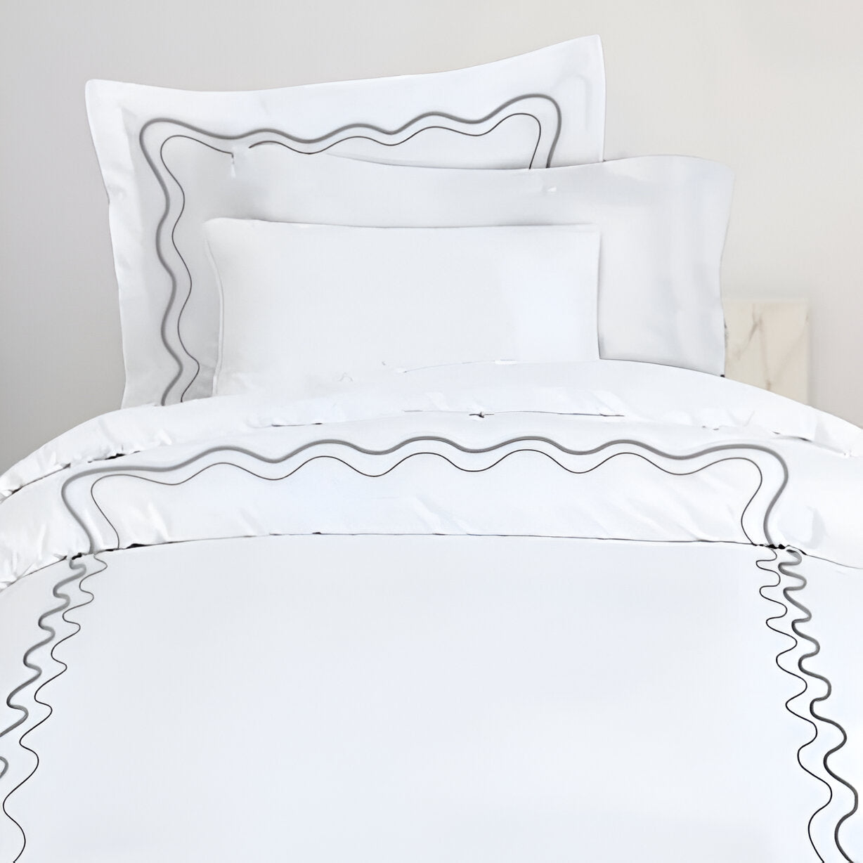 Double Wavy Embroidered Cotton Duvet Cover Set