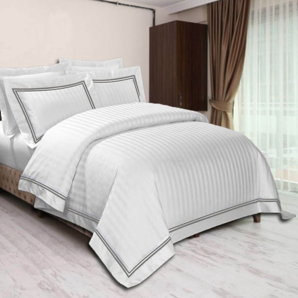 400TC Cotton Double Edge Embroidery Sateen Stripe Duvet Cover Set