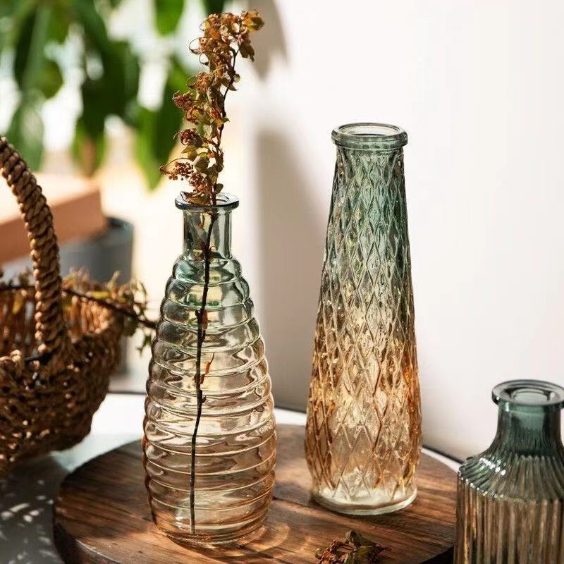 Embossed Glass Vase for Home Decoration